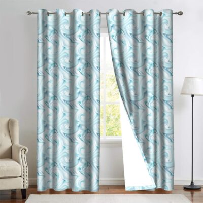 Sea-Blue Polyester Marble Design Door Curtains for Modern Living Spaces