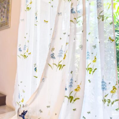 Sheer Butterfly & Floral Print Curtains for Door – 30-35% Light Filtering