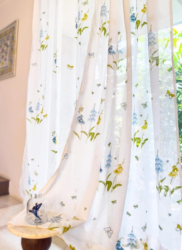 Sheer Butterfly & Floral Print Curtains for Door - 30-35% Light Filtering