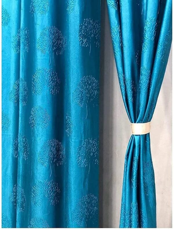 Skirmish 7ft Room Darkening Curtains in Aqua with Punching Tree Pattern