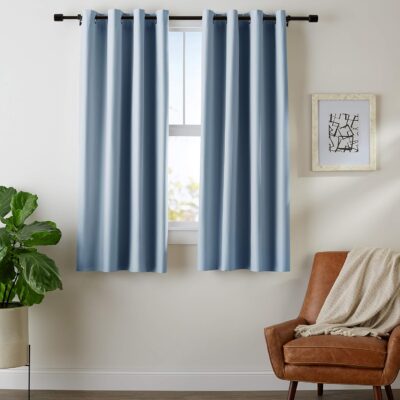 Smoke Blue Blackout Curtain Set – Modern Polyester Grommet Curtains, 42″ x 63″