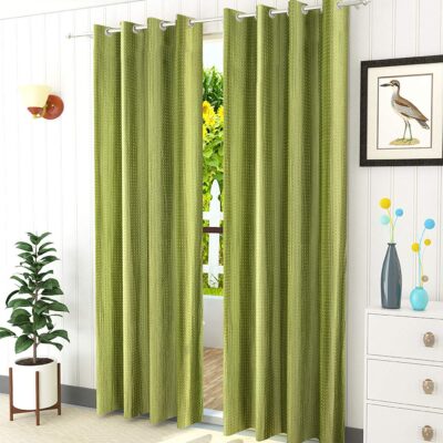 Solid Green Polyester Window Curtains – 6 Feet, Pack of 2 Panels