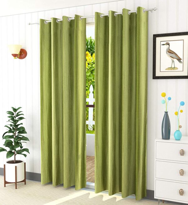 Solid Green Polyester Window Curtains - 6 Feet, Pack of 2 Panels