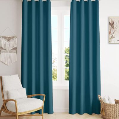 Solid Teal Blackout Door Curtains for Living Room and Bedroom Decor