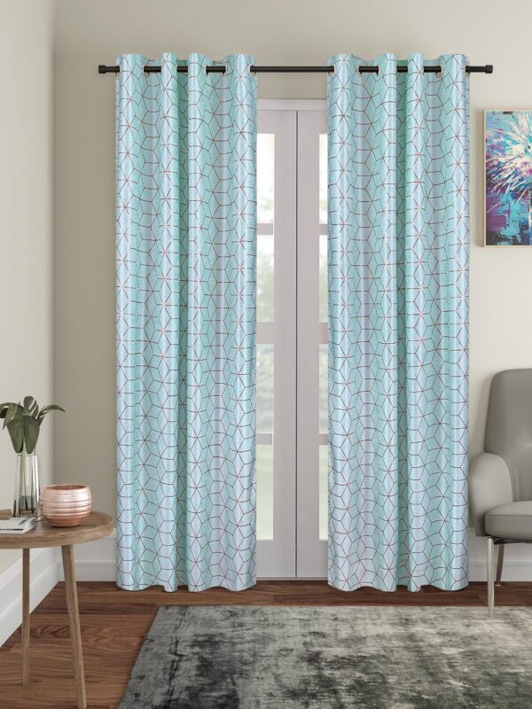 Solimo Blue Polyester Knitting Foil Long Door Curtains - Pack of 2, 9 Feet