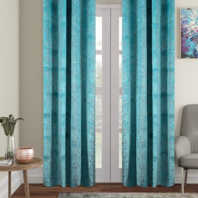 Solimo Blue Velvet Foil Long Door Curtains – 9 Feet, Pack of 2