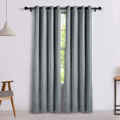 Solimo Grey Room Darkening Blackout Curtains for Doors – 7 Feet Long