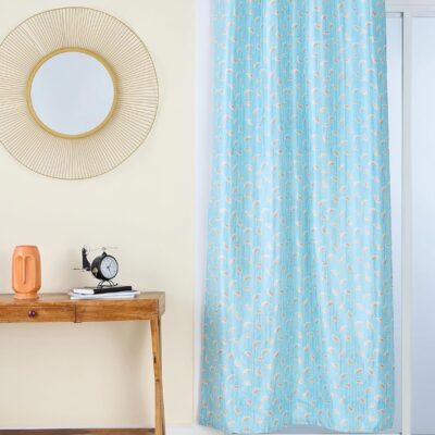 Solimo Premium Aqua Leaf Print Polyester Curtains – Easy Maintenance, Set of 2