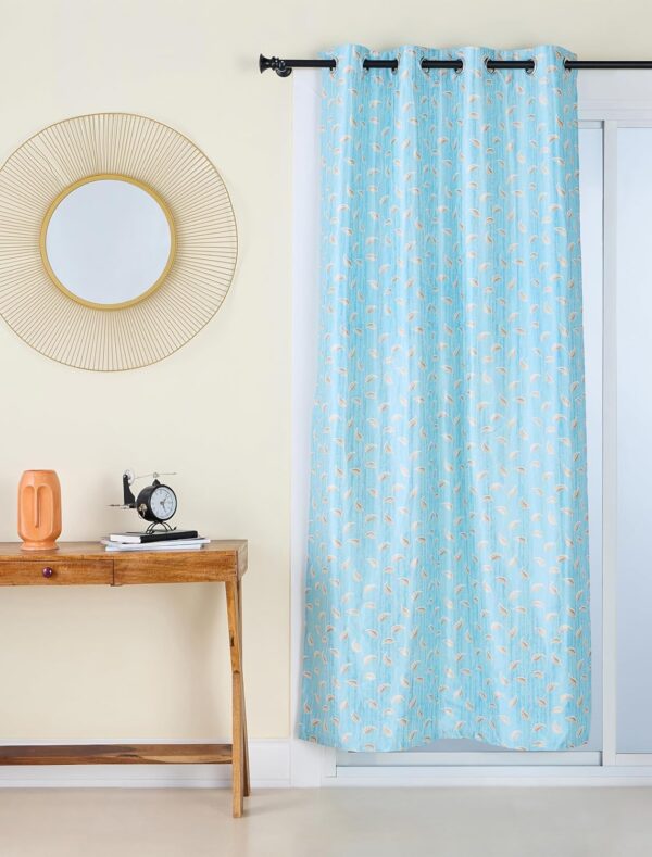 Solimo Premium Aqua Leaf Print Polyester Curtains - Easy Maintenance, Set of 2