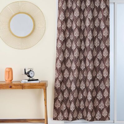 Solimo Premium Leaf Print Curtains – 7 FT Polyester, Easy Maintenance, Coffee Set