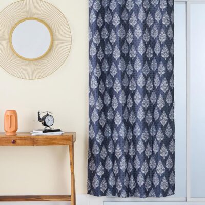 Solimo Premium Leaf Print Curtains – Grey Polyester, 7 FT, Easy Care