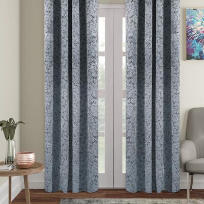 Solimo Velvet Copper Printed Long Door Curtains – Grey, 9 Feet, Pack of 2