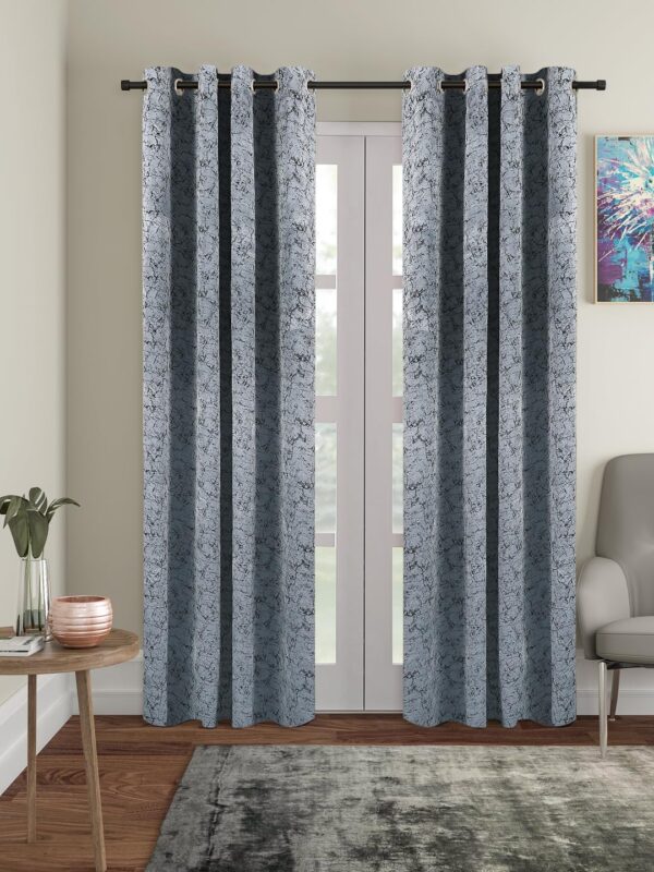 Solimo Velvet Copper Printed Long Door Curtains - Grey, 9 Feet, Pack of 2