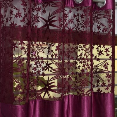 Soulful Creations Abstract Patch Curtain: Elegant Wine Design for Your Home