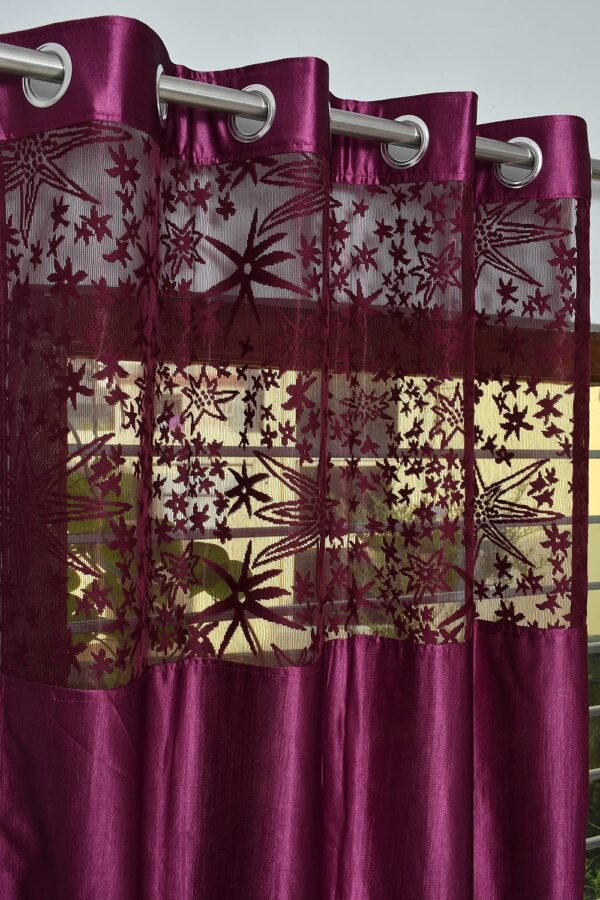 Soulful Creations Abstract Patch Curtain: Elegant Wine Design for Your Home