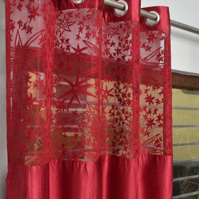 Soulful Creations Maroon Abstract Patch Design Curtain for Elegant Windows