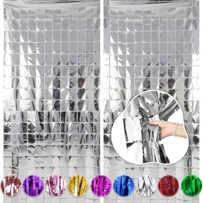 Sparkling Tinsel Foil Curtain Backdrop for Birthday Party Decorations (Pack of 2)