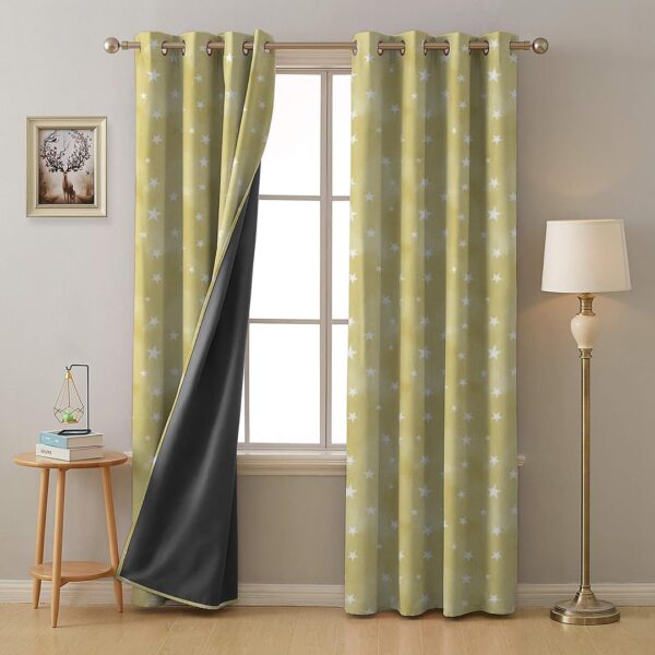 Starry Dreams Kids Blackout Curtains in Lemon Yellow - Light Blocking Set