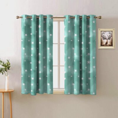 Starry Dreams Mint Green Blackout Curtains for Kids – 95% Light Blocking