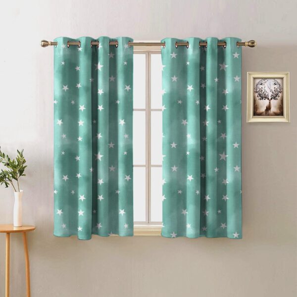 Starry Dreams Mint Green Blackout Curtains for Kids - 95% Light Blocking