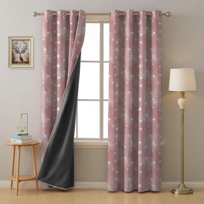 Starry Dreams Peach Pink Blackout Curtains – 95% Light Blocking Set of 2