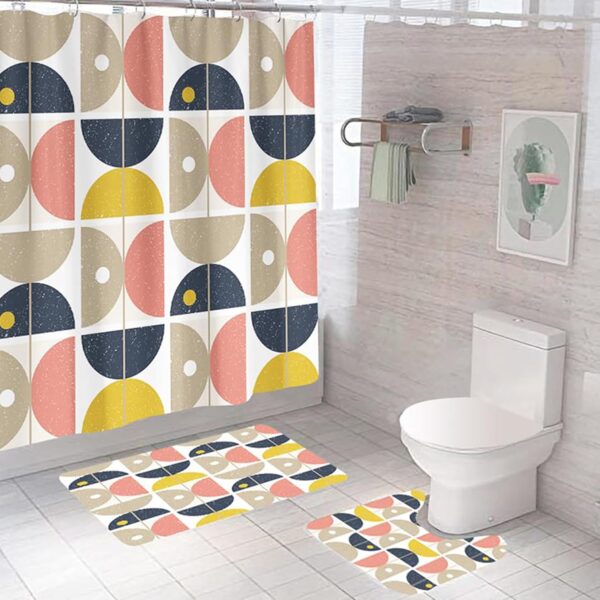 Stylish 3-Piece Bathroom Accessories Set: Shower Curtain, Mat, and U-Shaped Mat