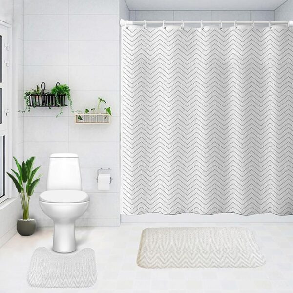 Stylish 3-Piece Shower Curtain and Anti-Skid Mat Set for Bathrooms