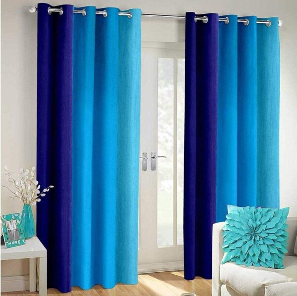 Stylish 3D Solid Blue Polyester Curtains for Living Room and Bedroom