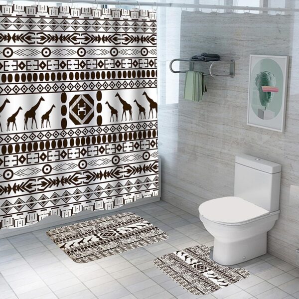 Stylish 3pc Black-White Shower Curtain & Non-Slip Bath Mat Set