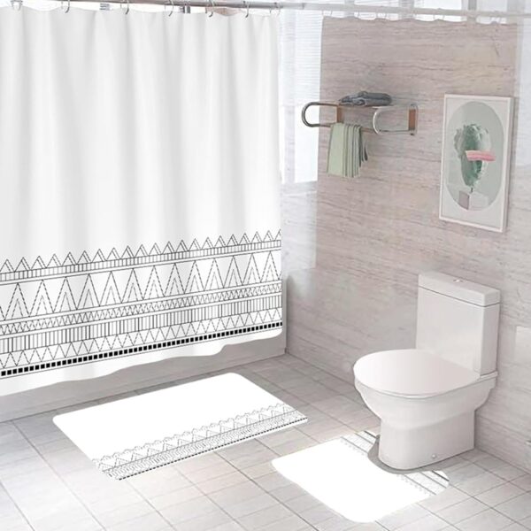 Stylish 3pc Shower Curtain and Mat Set: Non-Slip, Mold Resistant, Aztec Print