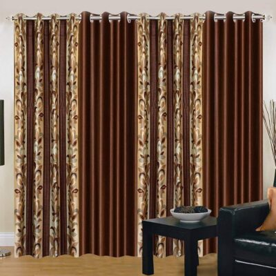 Stylish 4-Piece Brown Abstract Polyester Curtains for 7-Foot Doors