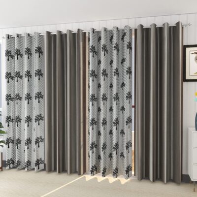 Stylish 4-Piece Tree Printed Curtains for Living Room and Bedroom Decor