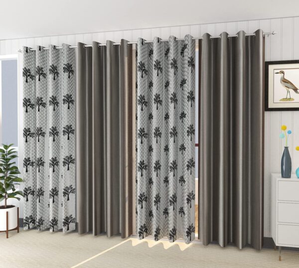 Stylish 4-Piece Tree Printed Curtains for Living Room and Bedroom Decor