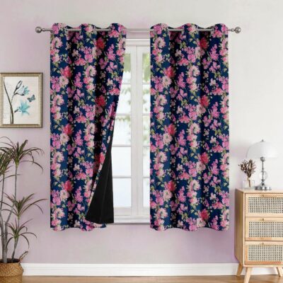 Stylish 5 Feet Blackout Curtains Set for Home Decor in Blue Coral