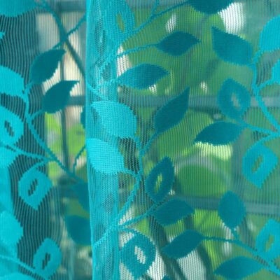 Stylish Aqua Polyester Leaf Print Sheer Curtain for Doors and Windows