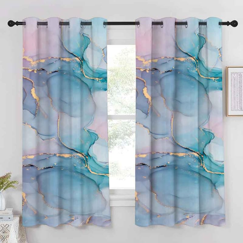 Stylish Aqua Polyester Marble Curtains for Elegant Living Rooms and Bedrooms