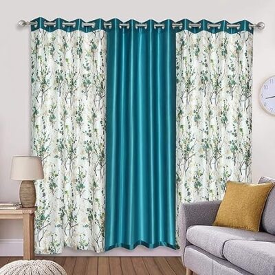 Stylish Aqua Polyester Vento Printed Curtains for Home Decor and Windows