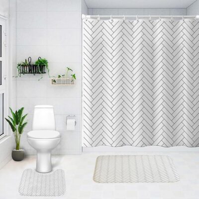 Stylish Bathroom Accessories Set: Shower Curtain, Mats, and Anti-Skid Features