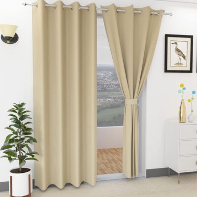 Stylish Beige Blackout Door Curtains – 7 Feet, Pack of 2