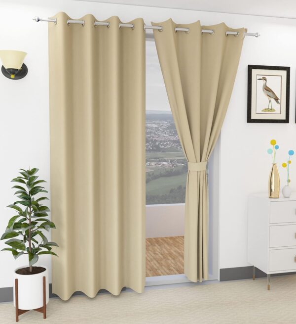 Stylish Beige Blackout Door Curtains - 7 Feet, Pack of 2