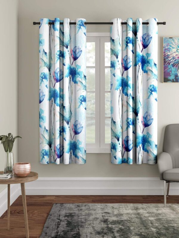 Stylish Blue Abstract Flower Eyelet Curtains for Home Decor - 5 Feet