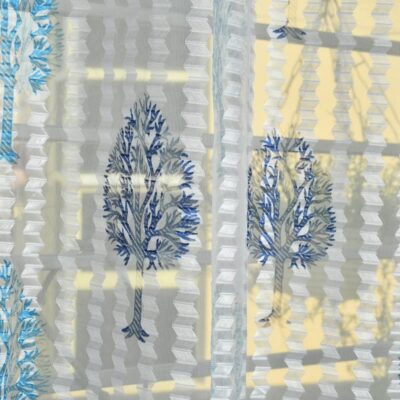 Stylish Blue Polyester Tree Print Sheer Curtains for Living Room and Balcony