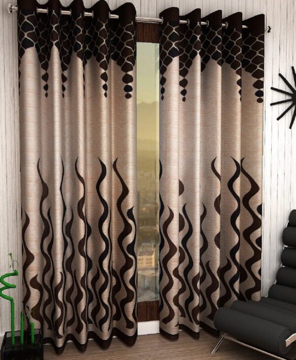 Stylish Brown Geometric Semi-Sheer Curtains for Your Home - 8 Feet Long