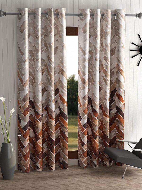 Stylish Brown Geometrical Eyelet Door Curtains - 7 Feet Polyester Panels