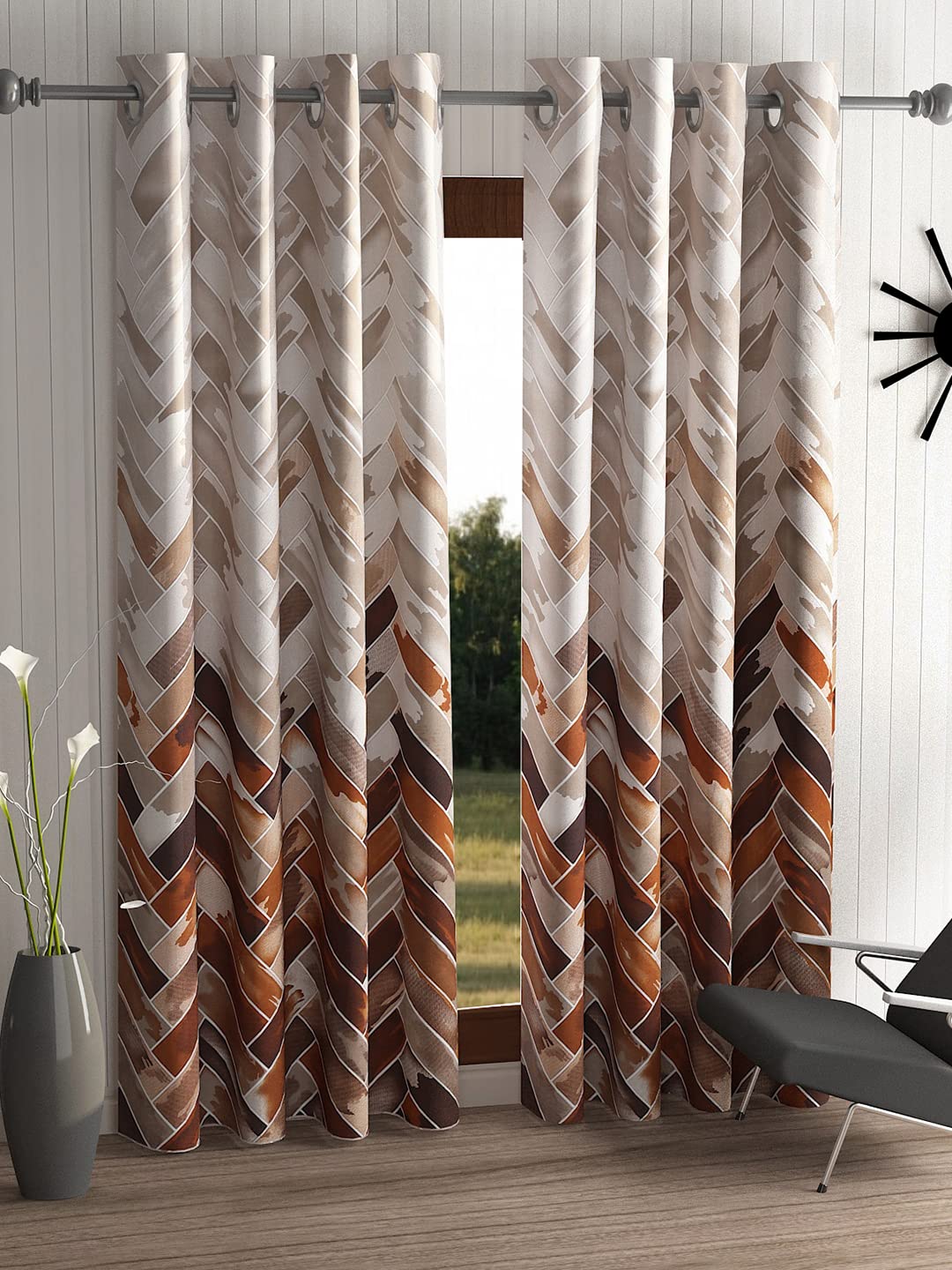 Stylish Brown Geometrical Eyelet Door Curtains: Elevate Your Home Decor