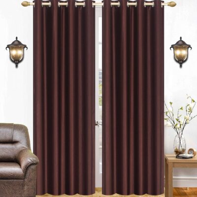 Stylish Brown Polyester Crushed Texture Curtains for Long Doors – Pack of 2