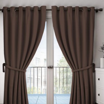 Stylish Brown Polyester Door Curtains – 7 Feet, Pack of 2