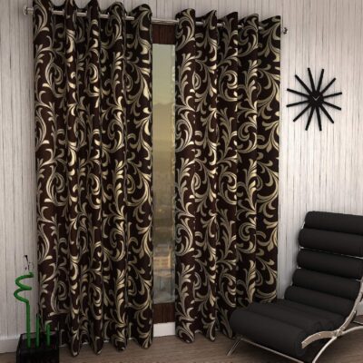 Stylish Brown Polyester Eyelet Curtains – Modern 2 Piece Set for Home Decor