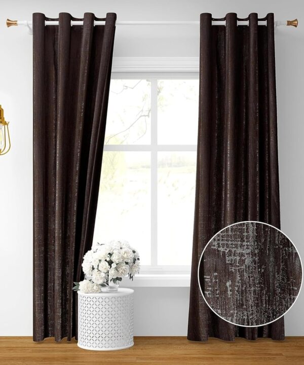 Stylish Brown Polyester Eyelet Curtains for Home and Office Decor