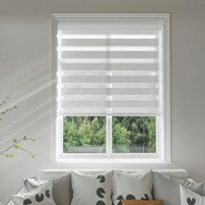 Stylish Cordless Zebra Roller Shades for Day and Night Light Filtering